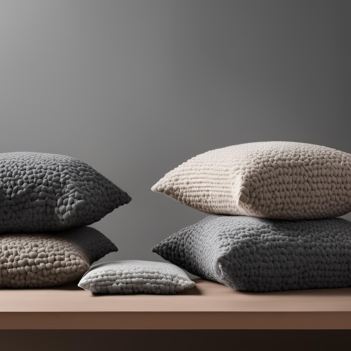 Knitted cushions in natural and charcoal tones